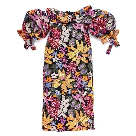 NWT Alamour The Label Flora Sequin Midi Dress Coquette Coconut Resort Maximalist - Picture 1 of 9